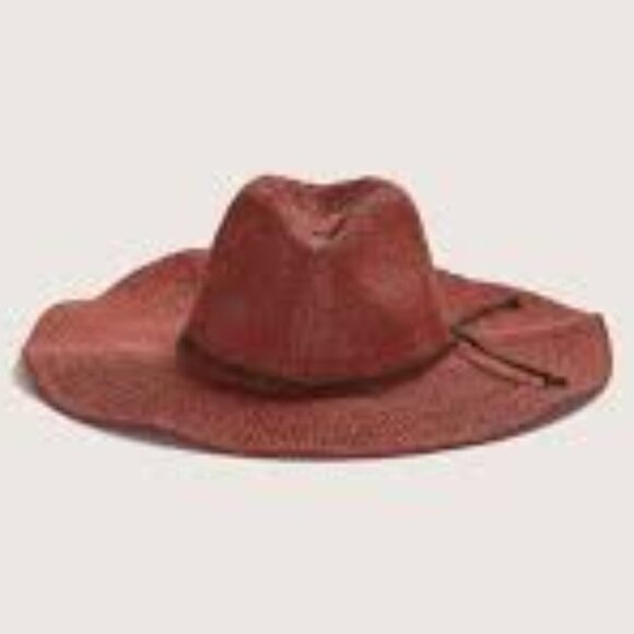 🆕Wide Brim Straw Hat - Rust Red - Picture 1 of 3